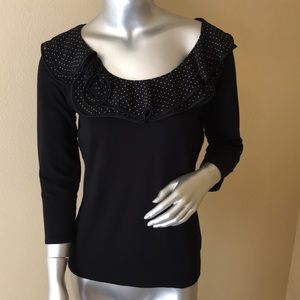 Lauren Ralph Lauren Black Polka Dot Trim Scoop Neck Blouse